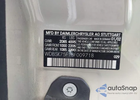 2003 Mercedes-Benz Sl 500 from USA, damaged, VIN WDBSK75F13F009718